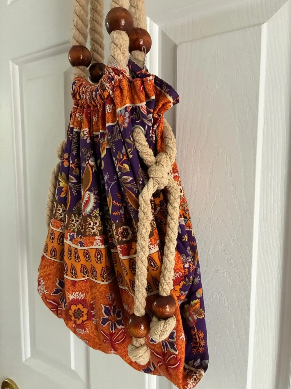 Orange and Purple Drawstring Hobo Bag
